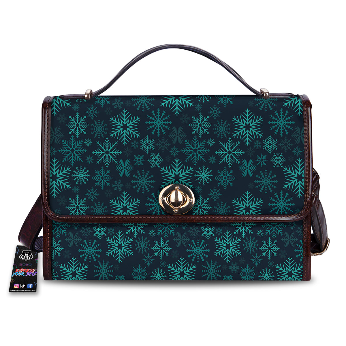 Snowflake Turquoise Print Pattern Women's Satchel Bag