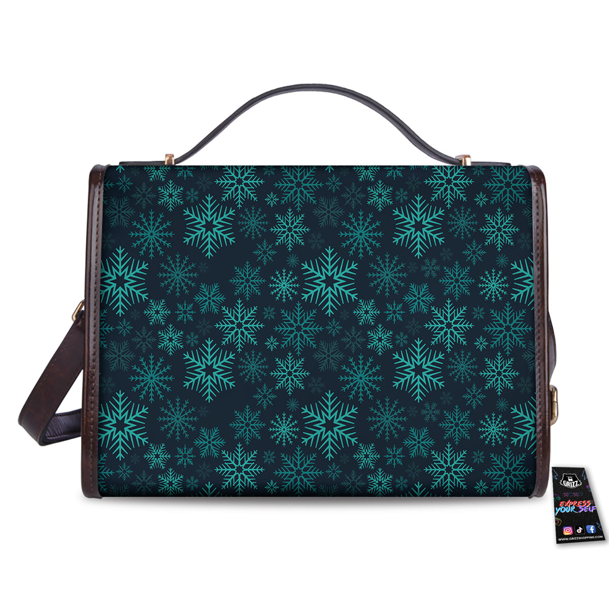 Snowflake Turquoise Print Pattern Women's Satchel Bag