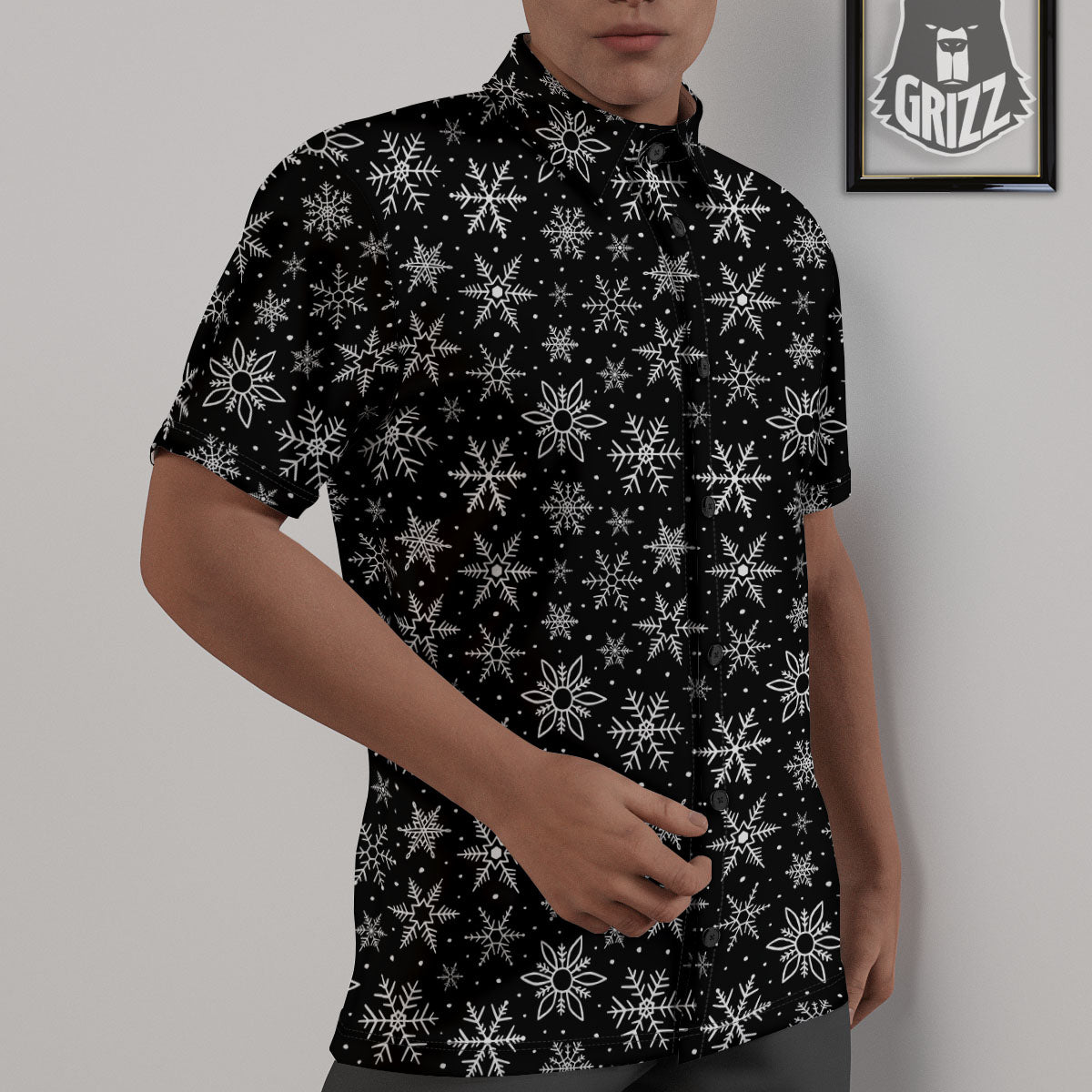 Snowflake White And Black Print Pattern Untucked Shirts-grizzshop