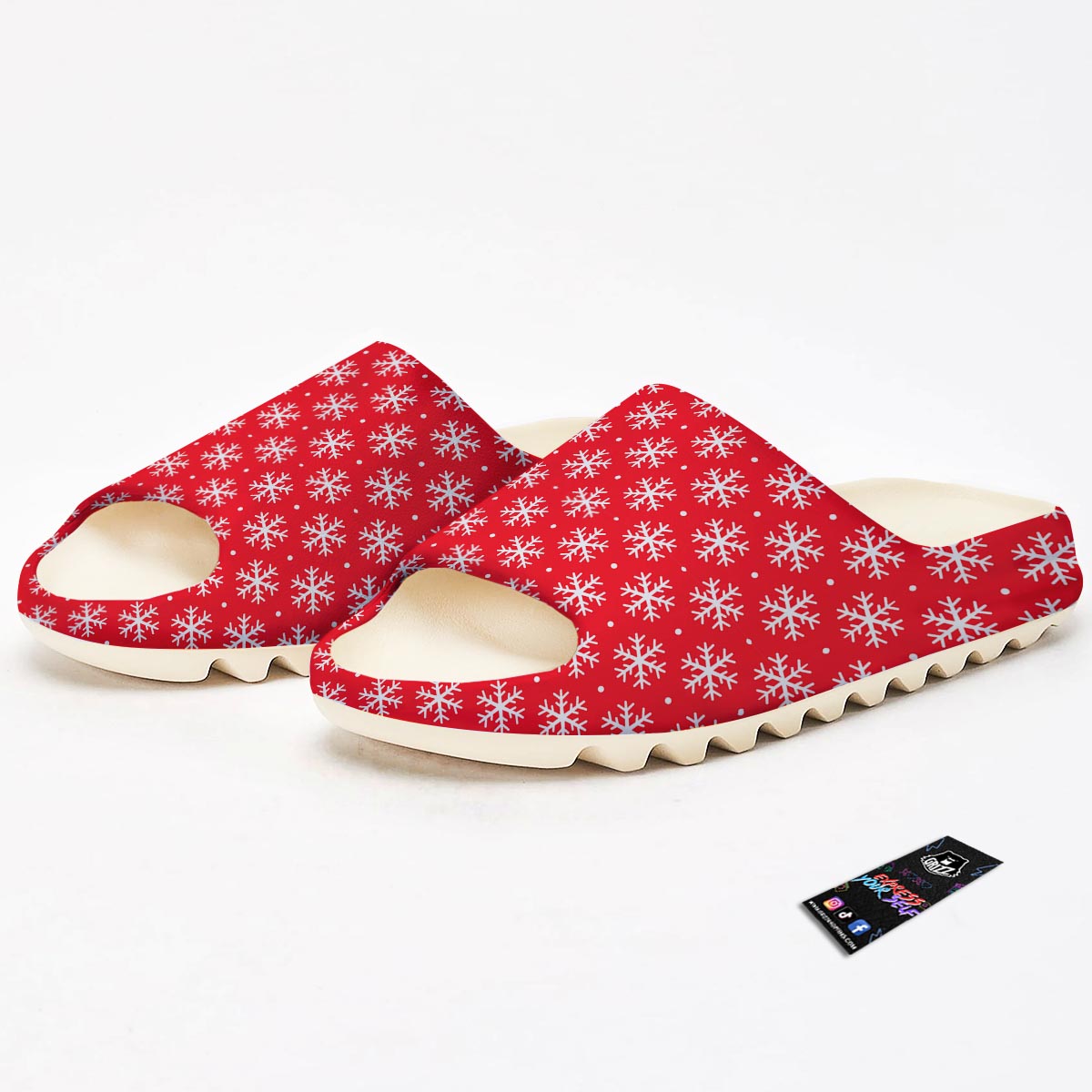 Snowflake White And Red Print Pattern Sandals-grizzshop