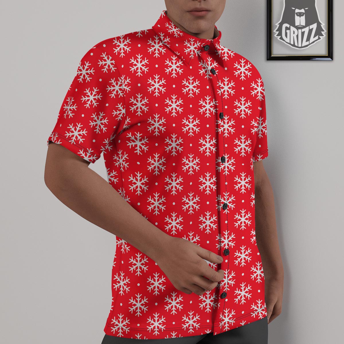 Snowflake White And Red Print Pattern Untucked Shirts-grizzshop