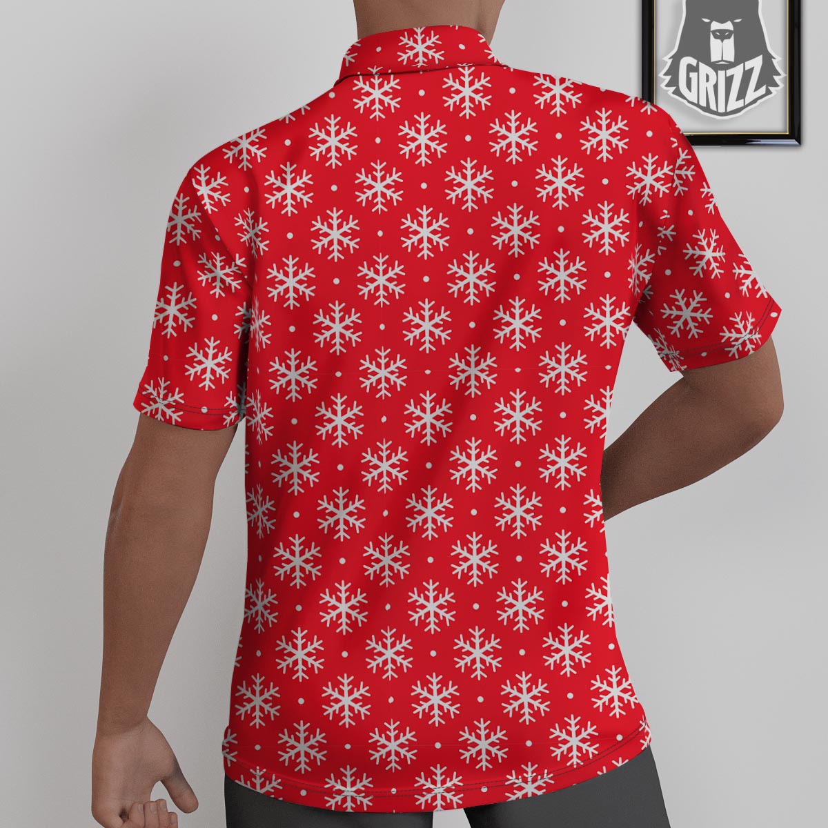 Snowflake White And Red Print Pattern Untucked Shirts-grizzshop