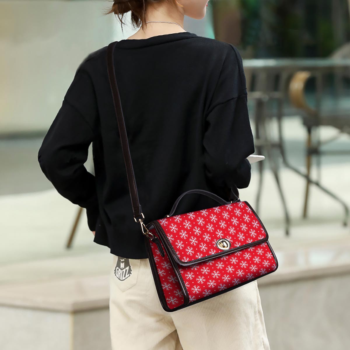 Snowflake White And Red Print Pattern Women's Satchel Bag