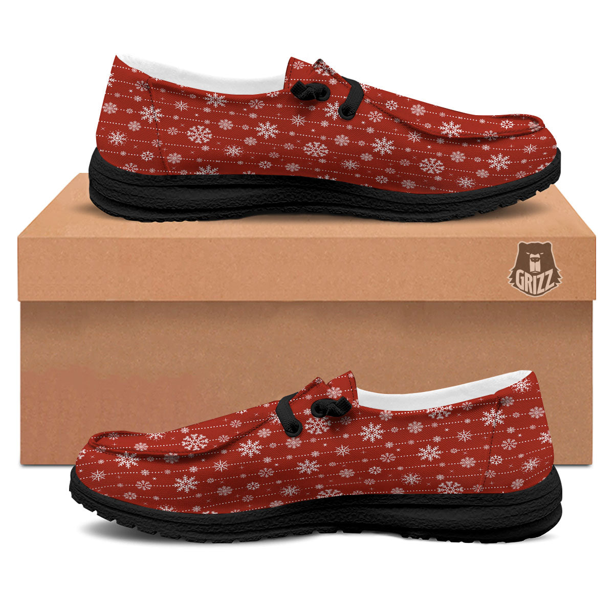 Snowflakes Merry Christmas Print Pattern Black Loafers-grizzshop