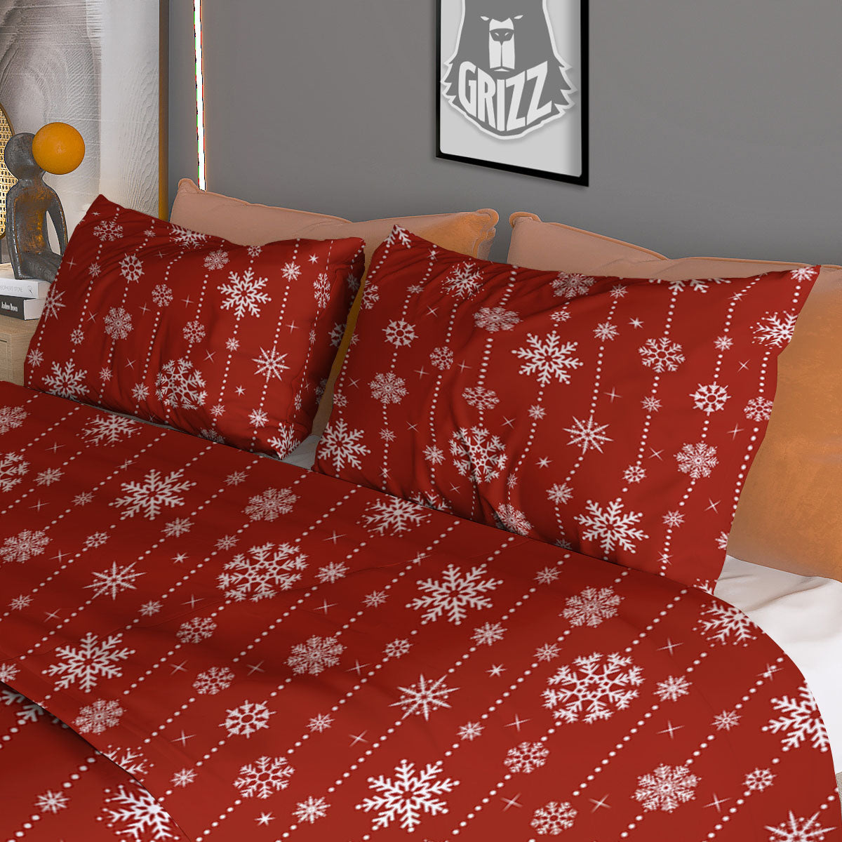 Snowflakes Merry Christmas Print Pattern Duvet Cover Bedding Set