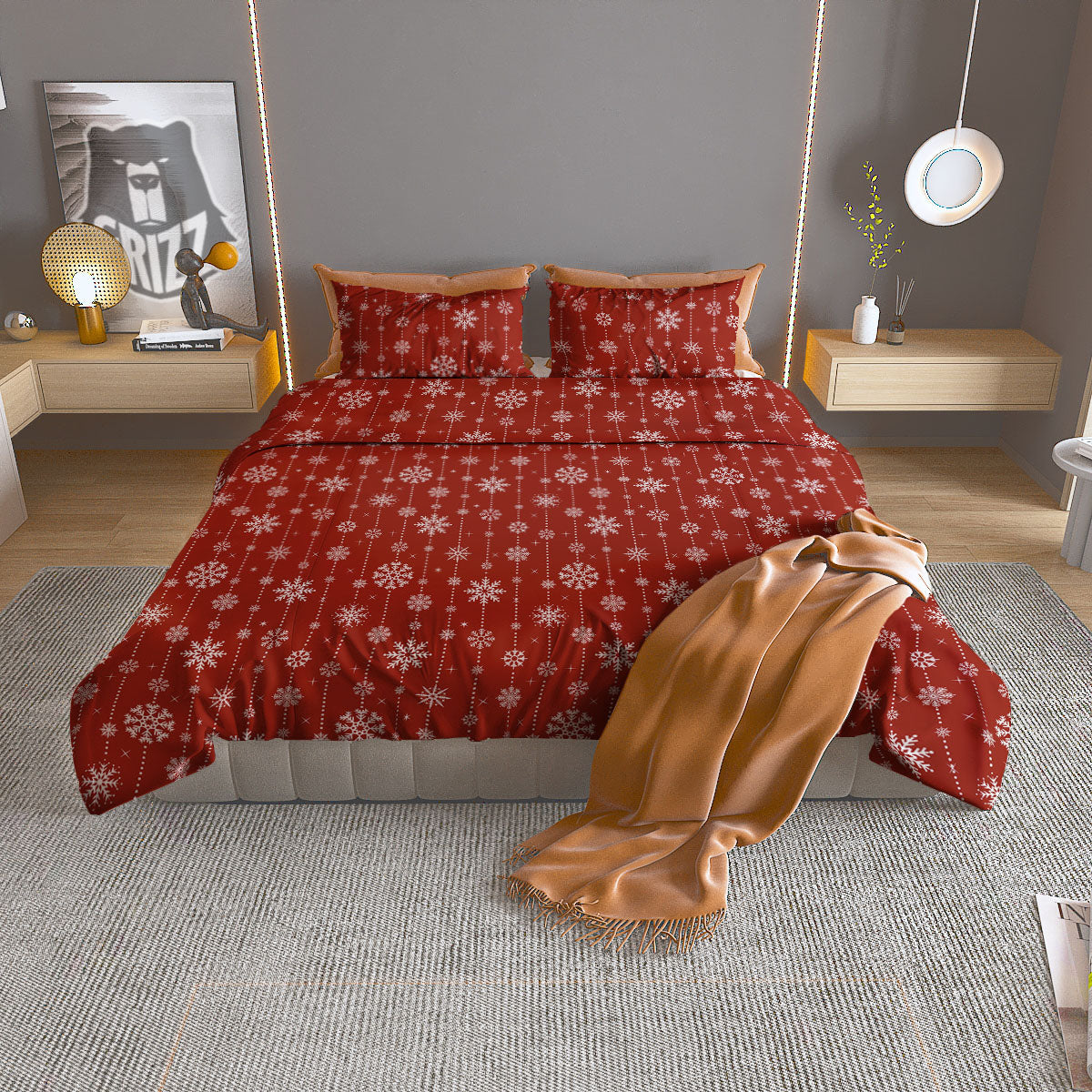 Snowflakes Merry Christmas Print Pattern Duvet Cover Bedding Set