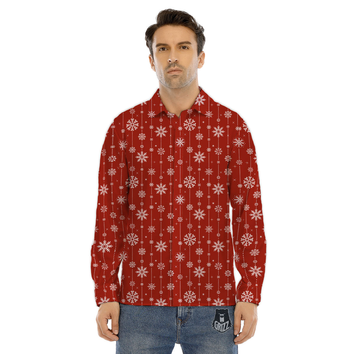 Snowflakes Merry Christmas Print Pattern Men's Dress Shirts-grizzshop