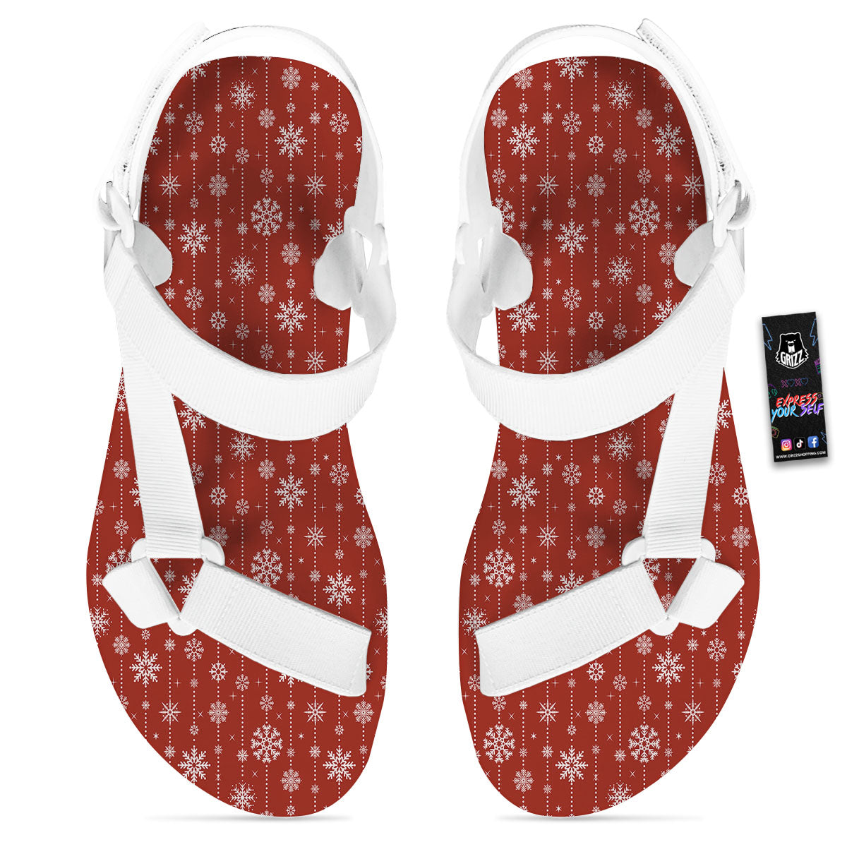 Snowflakes Merry Christmas Print Pattern White Open Toe Sandals-grizzshop