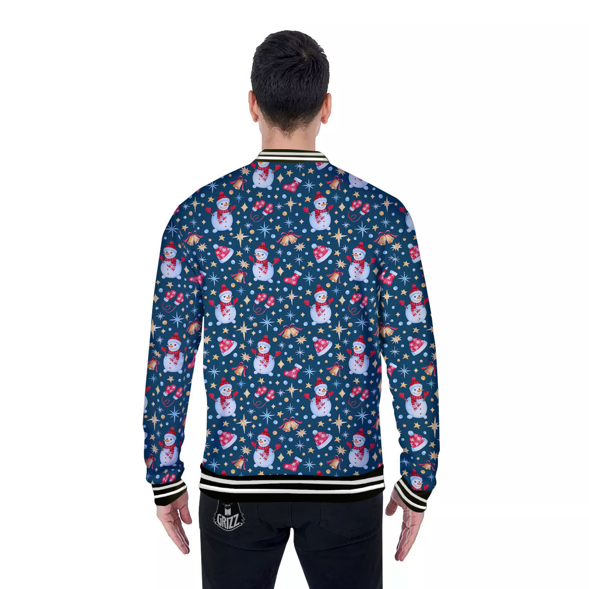 Snowman Christmas Print Pattern Baseball Jacket-grizzshop