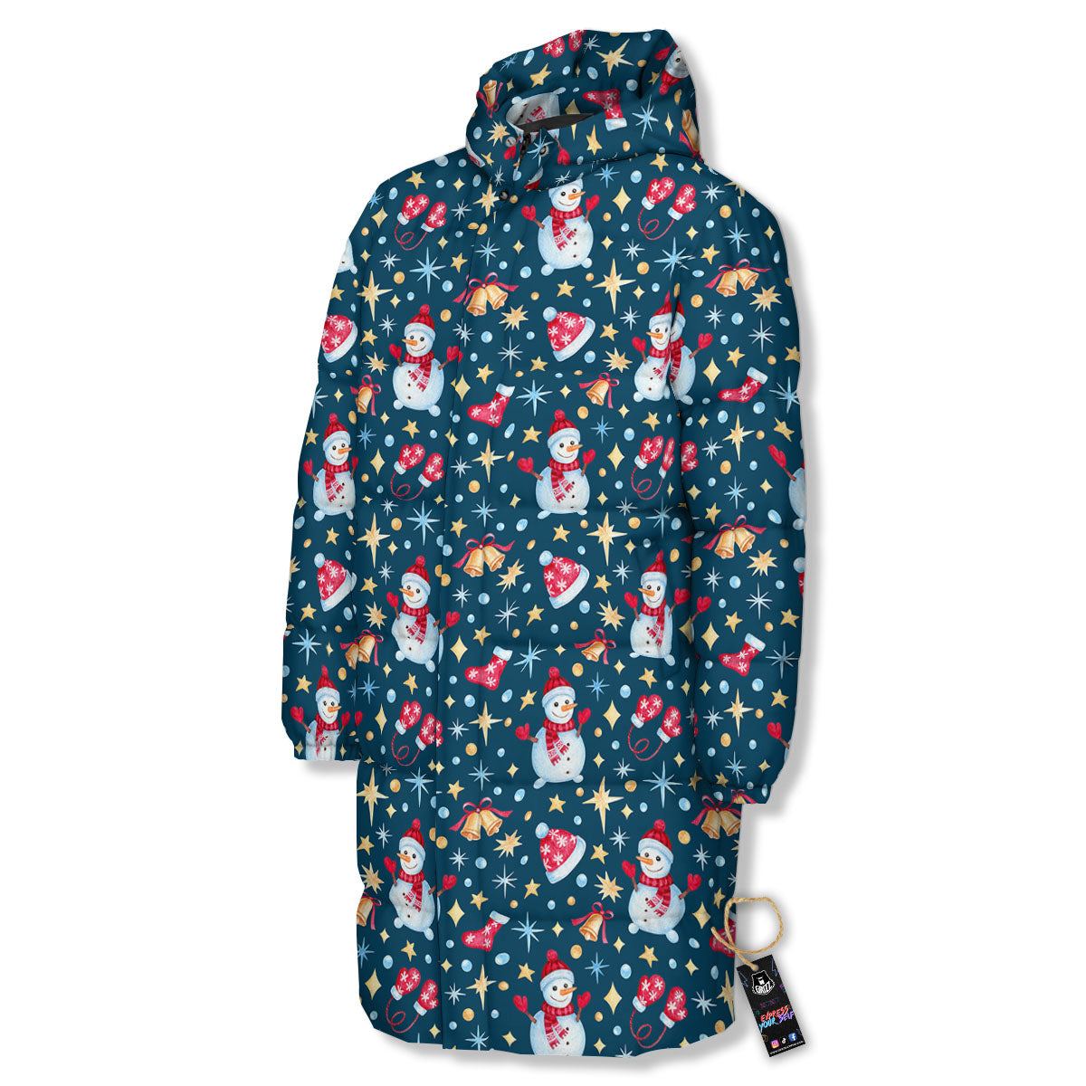 Snowman Christmas Print Pattern Long Down Jacket-grizzshop