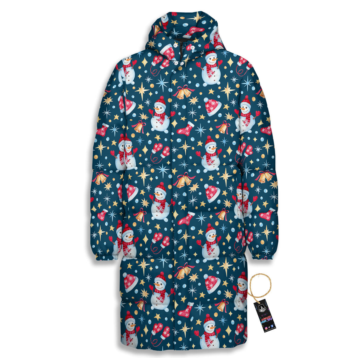 Snowman Christmas Print Pattern Long Down Jacket-grizzshop