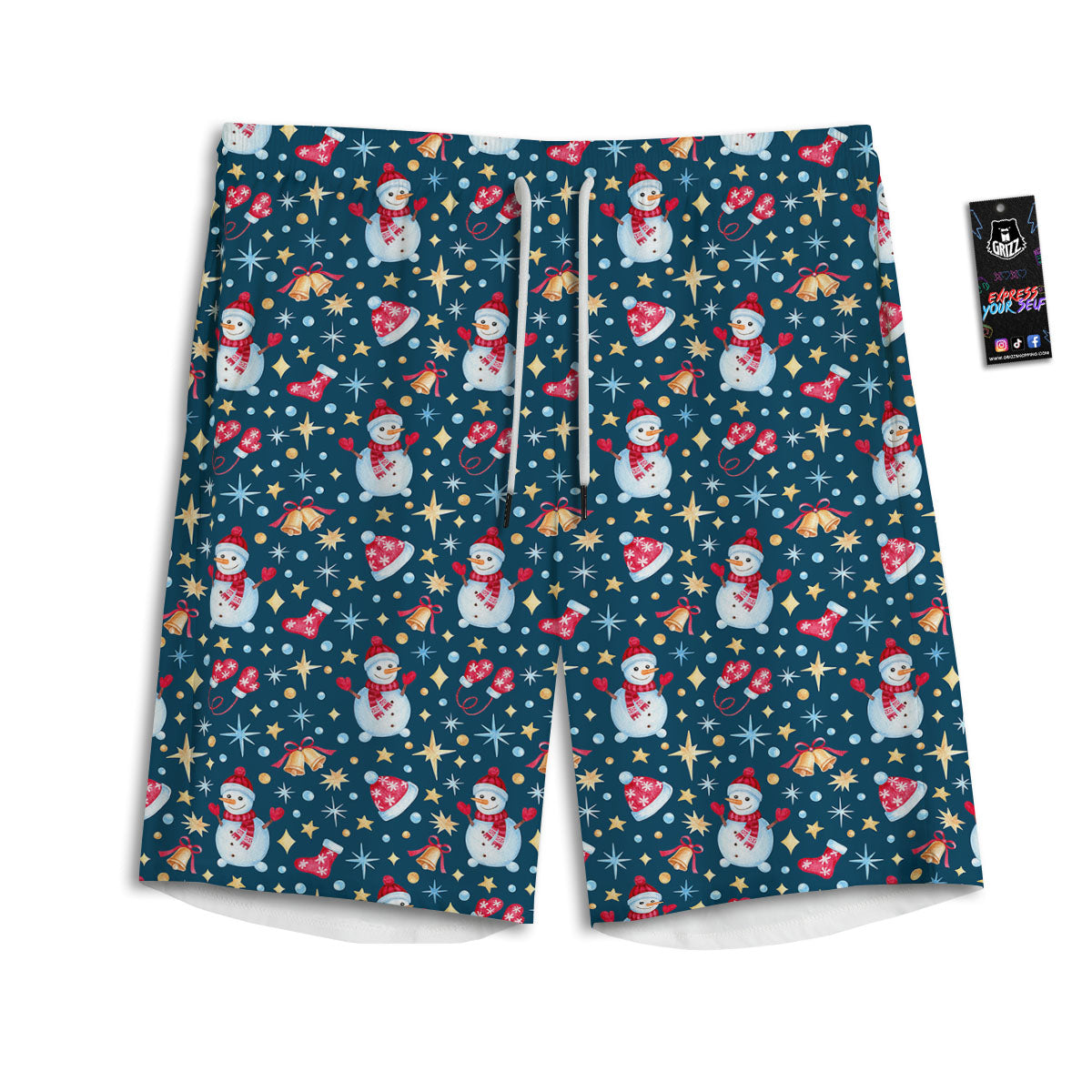 Snowman Christmas Print Pattern Men's Athletic Shorts