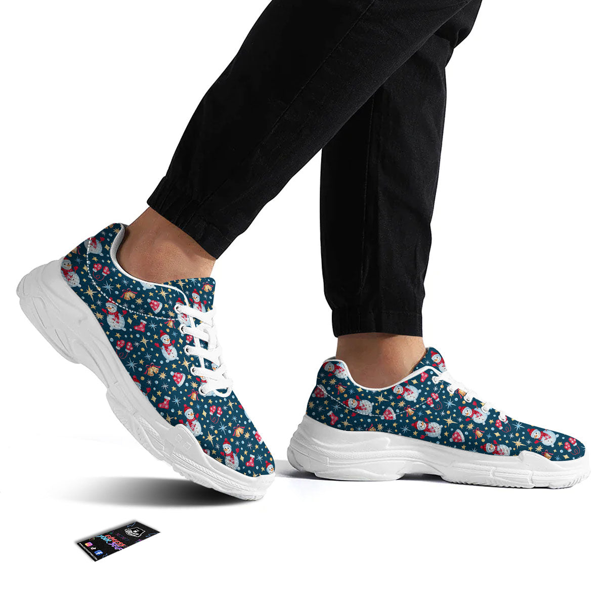 Snowman Christmas Print Pattern White Chunky Shoes-grizzshop