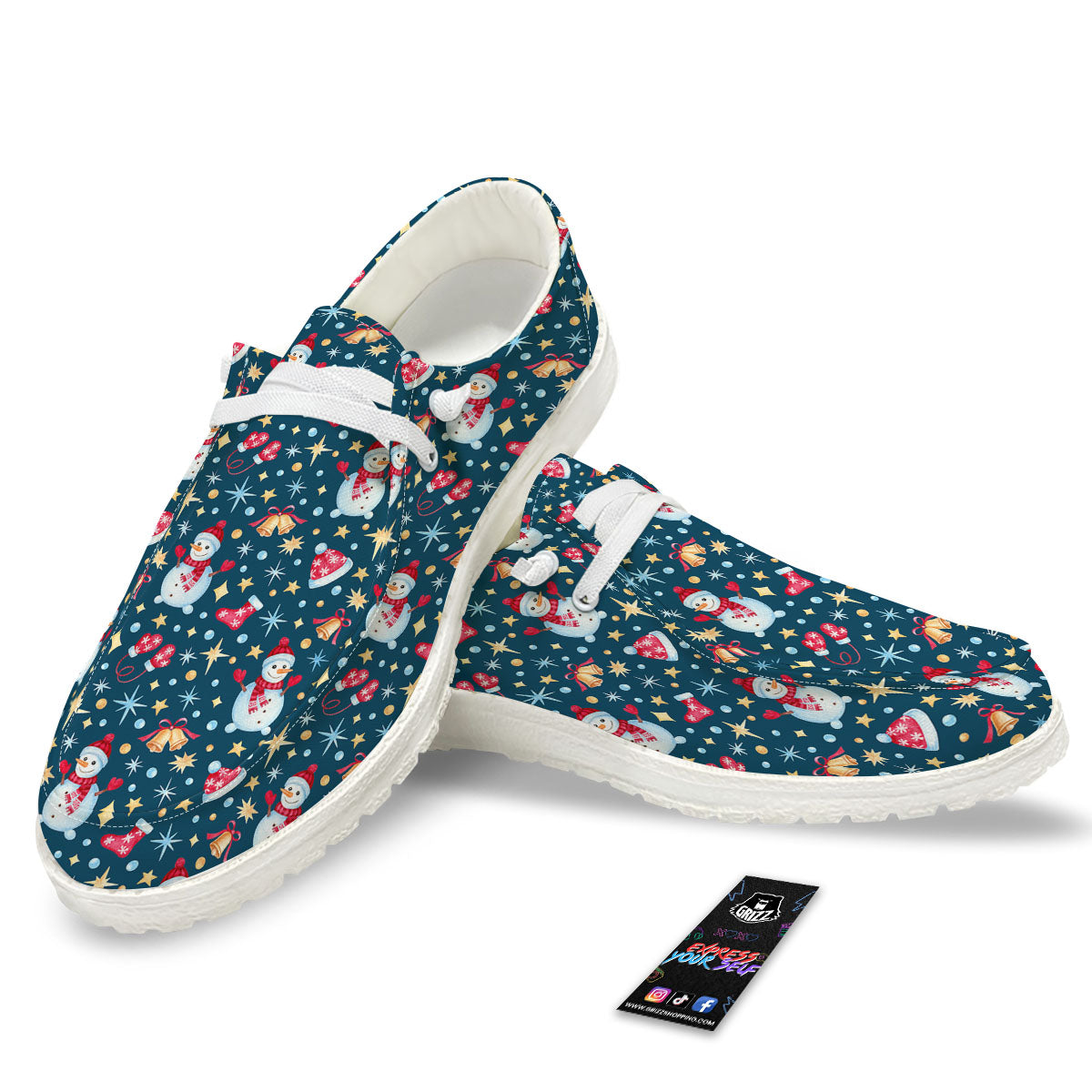 Snowman Christmas Print Pattern White Loafers-grizzshop