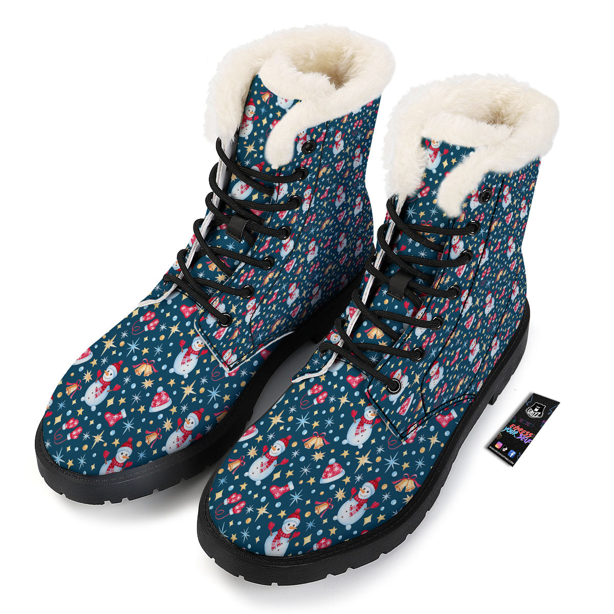 Snowman Christmas Print Pattern Winter Boots-grizzshop