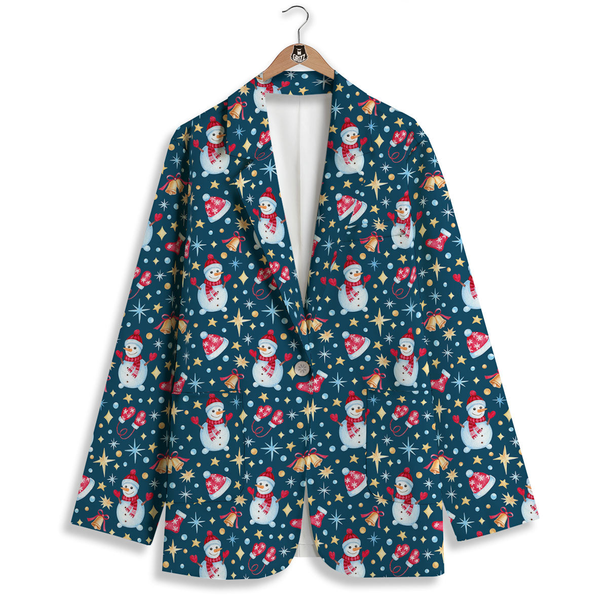 Snowman Christmas Print Pattern Women's Blazer-grizzshop