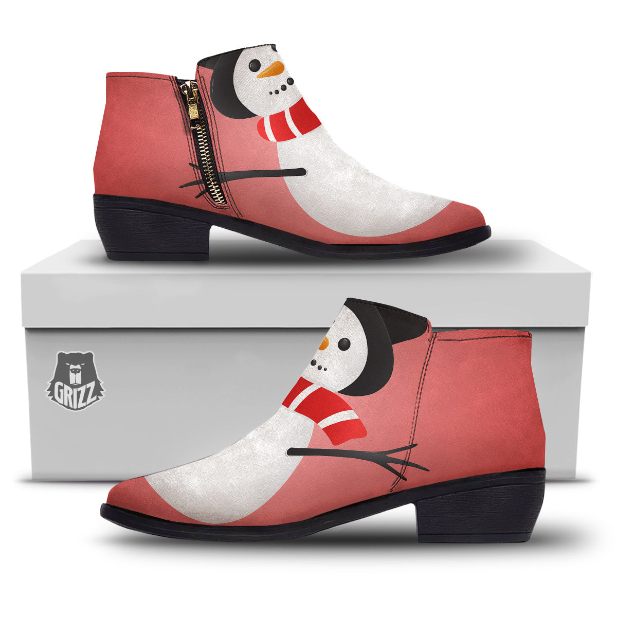 Snowman Cute Print Ankle Boots-grizzshop