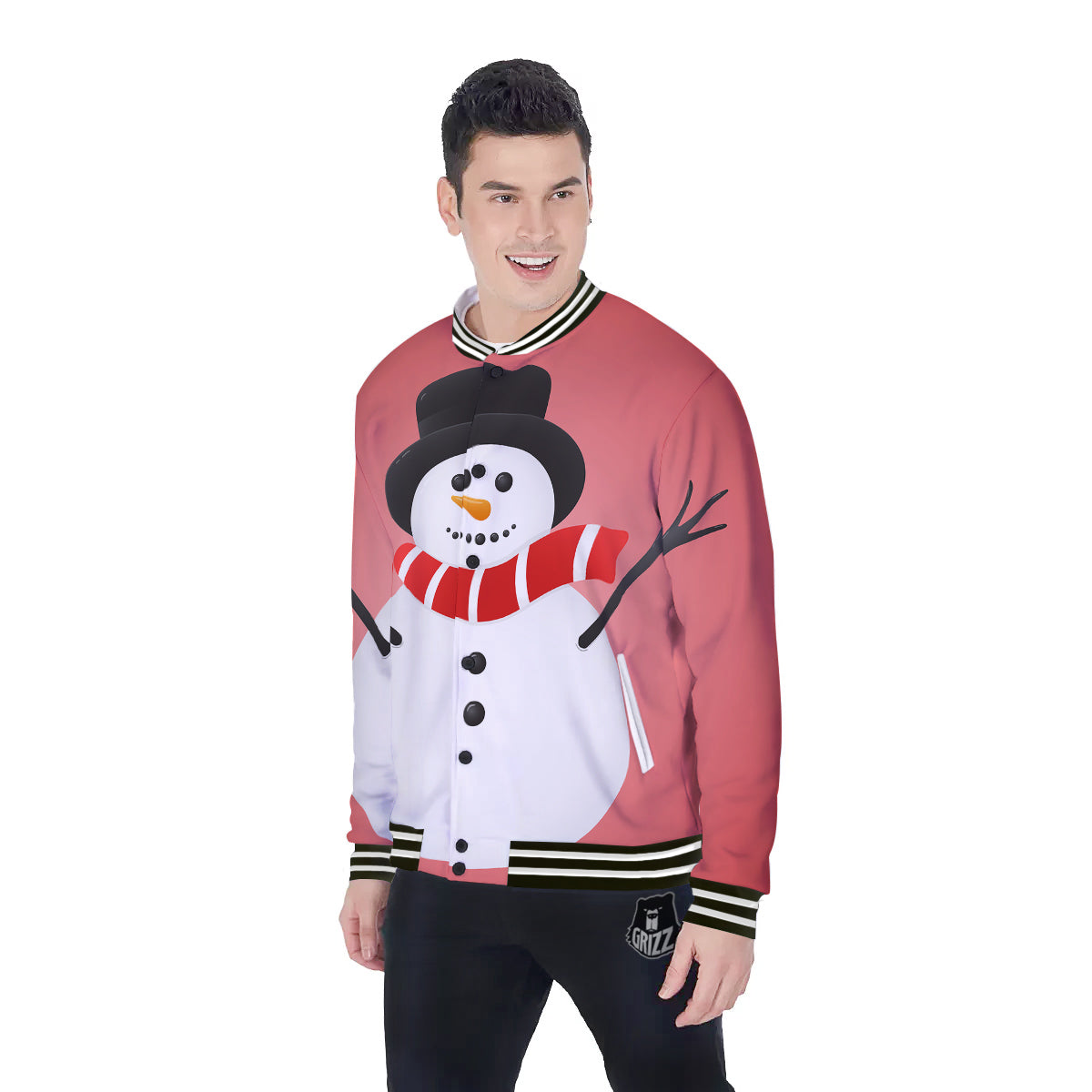 Snowman Cute Print Baseball Jacket-grizzshop