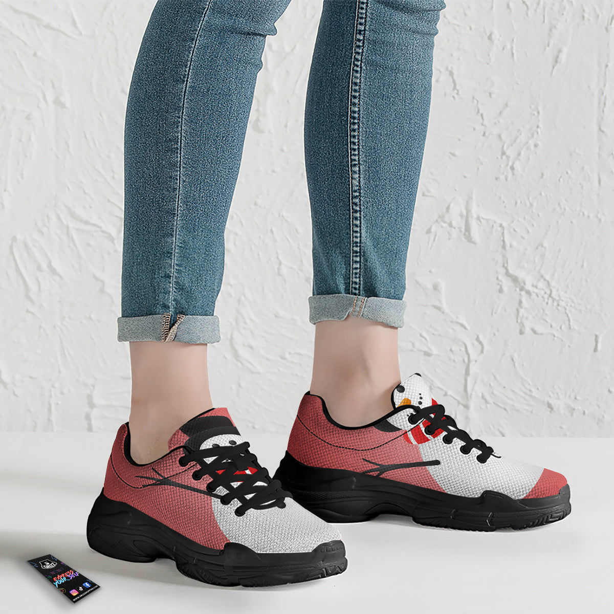 Snowman Cute Print Black Chunky Shoes-grizzshop