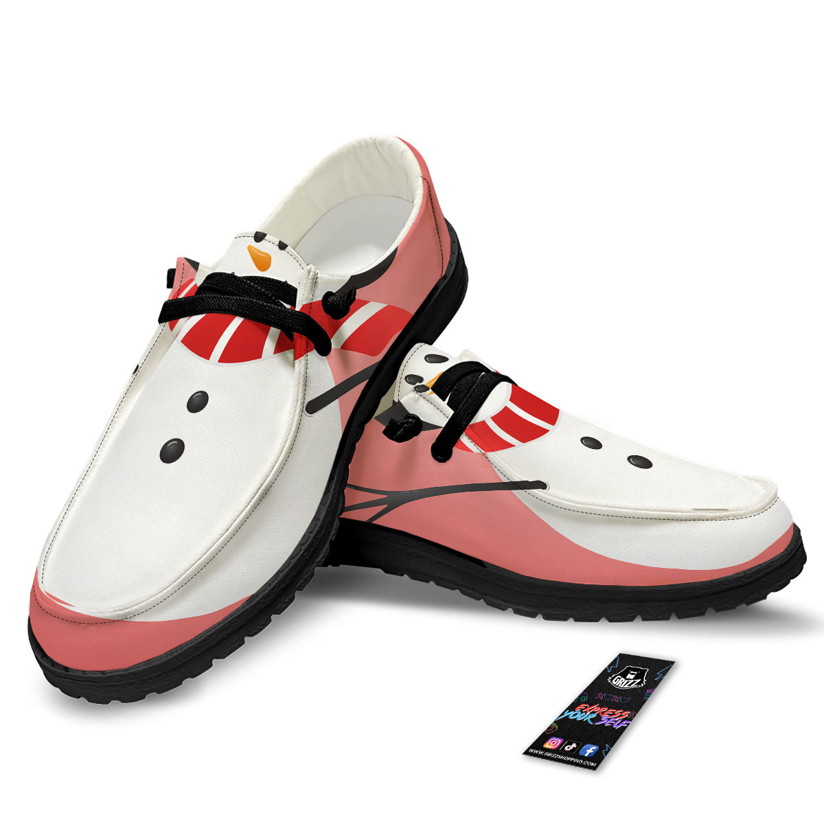 Snowman Cute Print Black Loafers-grizzshop