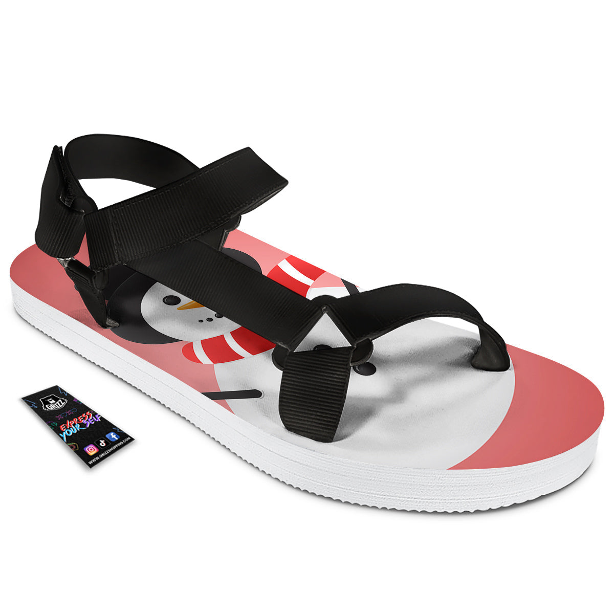Snowman Cute Print Black Open Toe Sandals-grizzshop