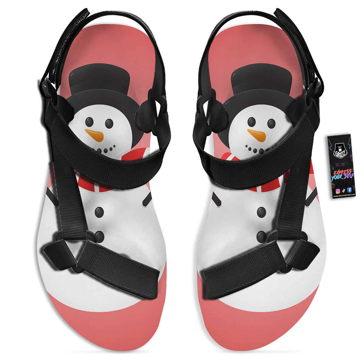 Snowman Cute Print Black Open Toe Sandals-grizzshop