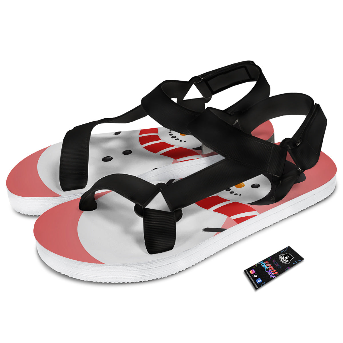 Snowman Cute Print Black Open Toe Sandals-grizzshop