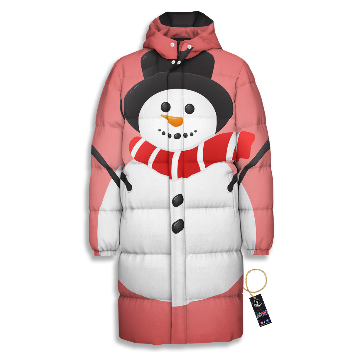 Snowman Cute Print Long Down Jacket-grizzshop