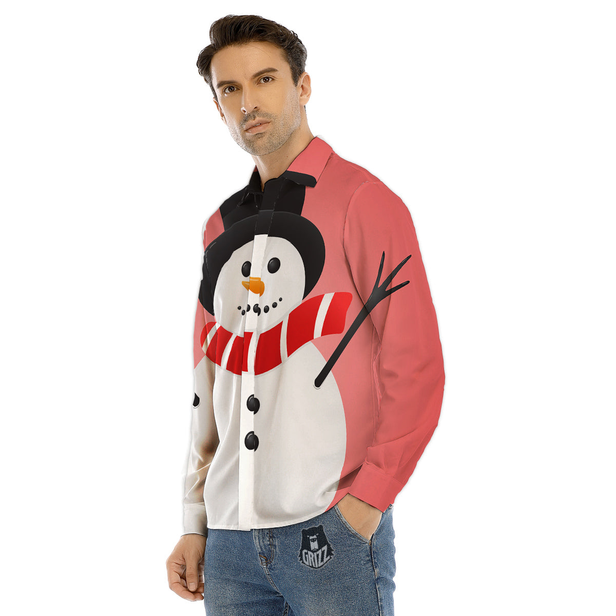 Snowman Cute Print Men's Dress Shirts-grizzshop