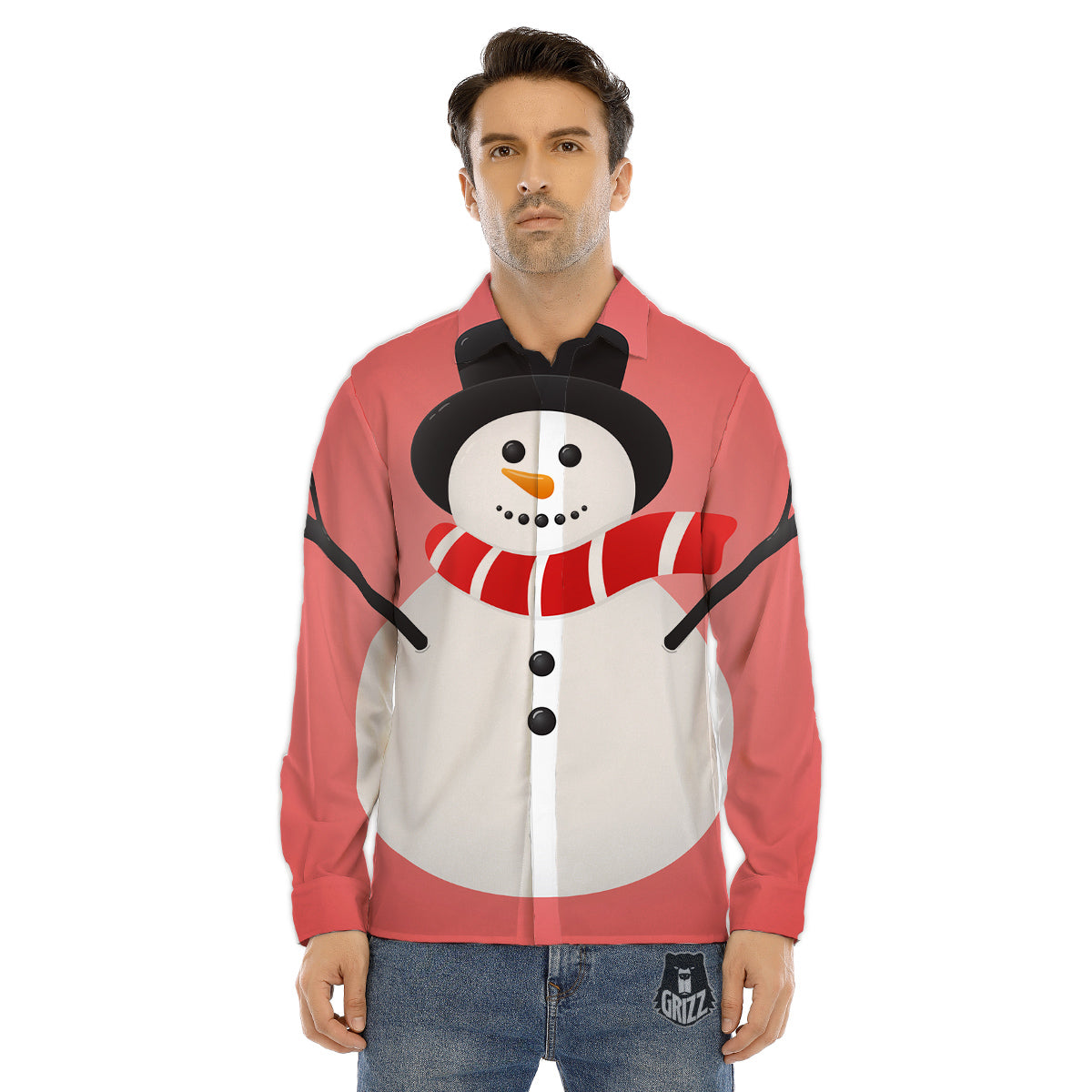 Snowman Cute Print Men's Dress Shirts-grizzshop