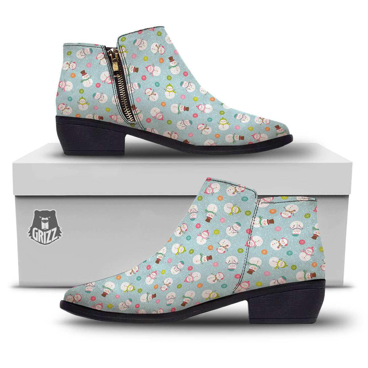 Snowman Cute Print Pattern Ankle Boots-grizzshop