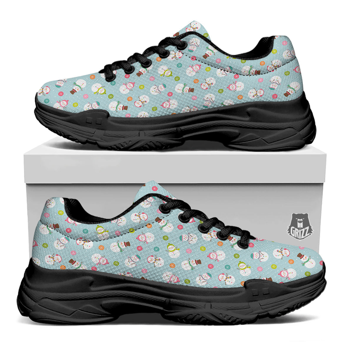 Snowman Cute Print Pattern Black Chunky Shoes-grizzshop