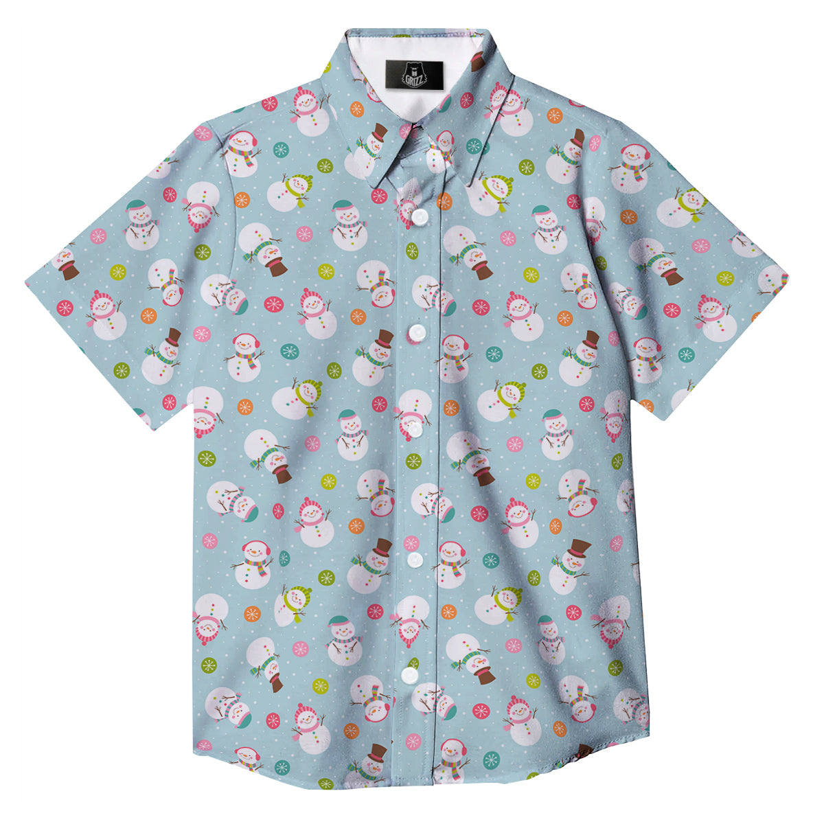 Snowman Cute Print Pattern Button Up Shirt-grizzshop