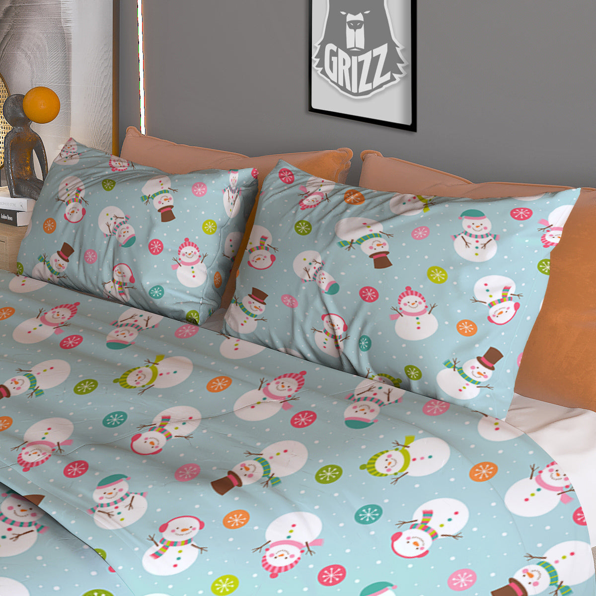 Snowman Cute Print Pattern Duvet Cover Bedding Set