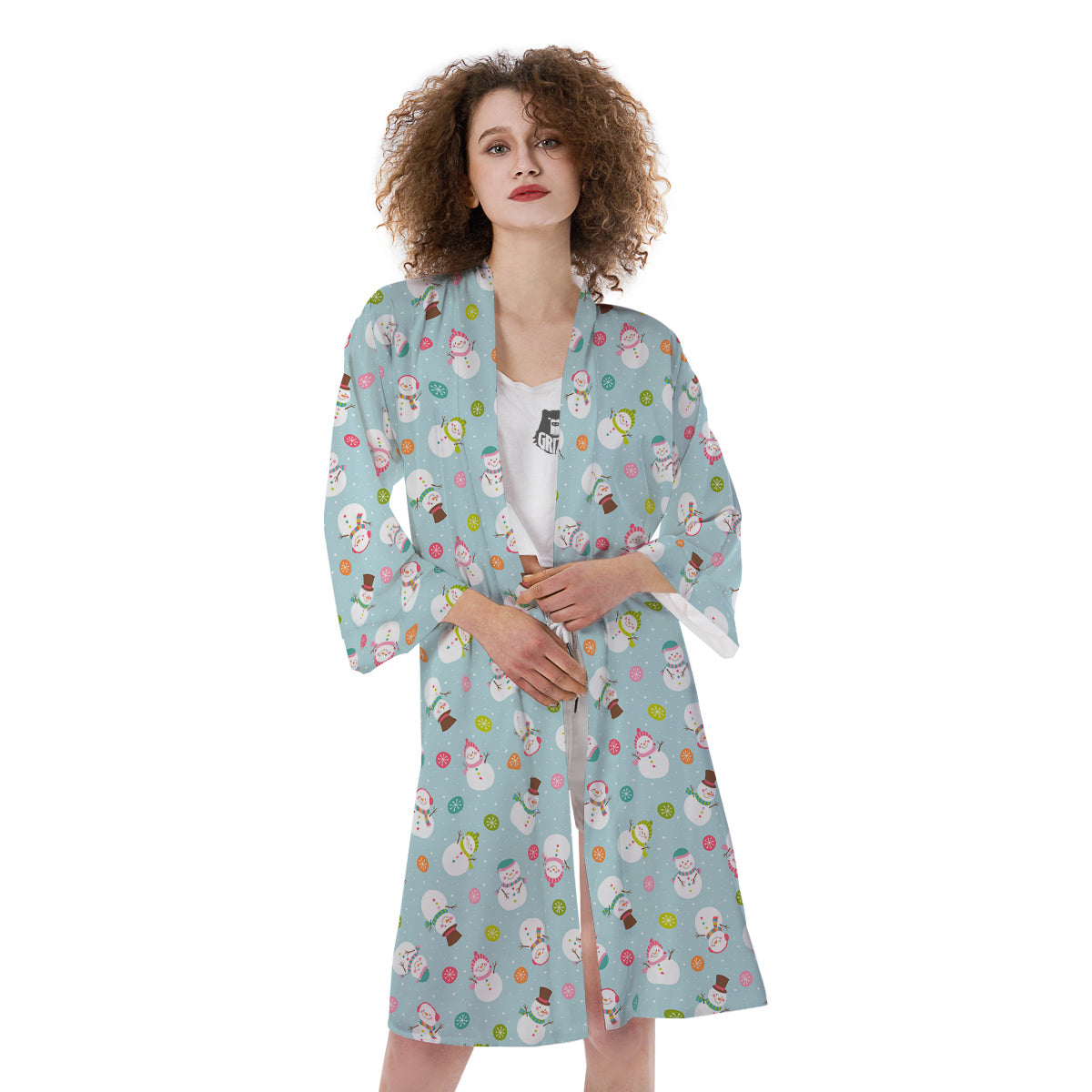 Snowman Cute Print Pattern Kimono-grizzshop