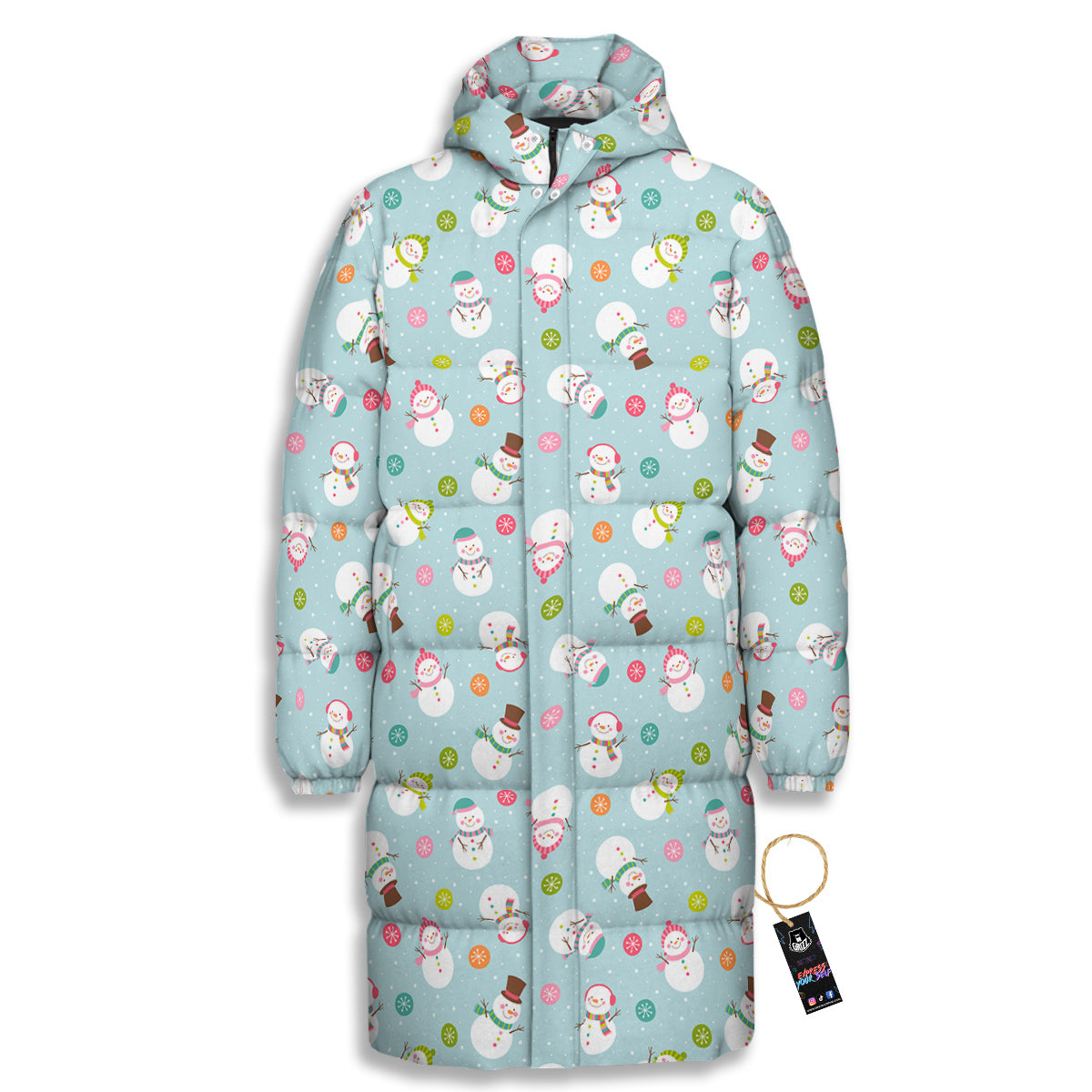 Snowman Cute Print Pattern Long Down Jacket-grizzshop