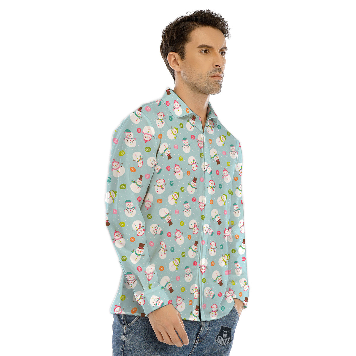 Snowman Cute Print Pattern Men's Dress Shirts-grizzshop