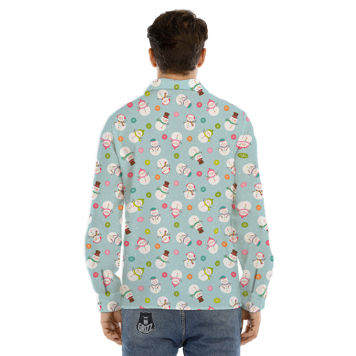 Snowman Cute Print Pattern Men's Dress Shirts-grizzshop