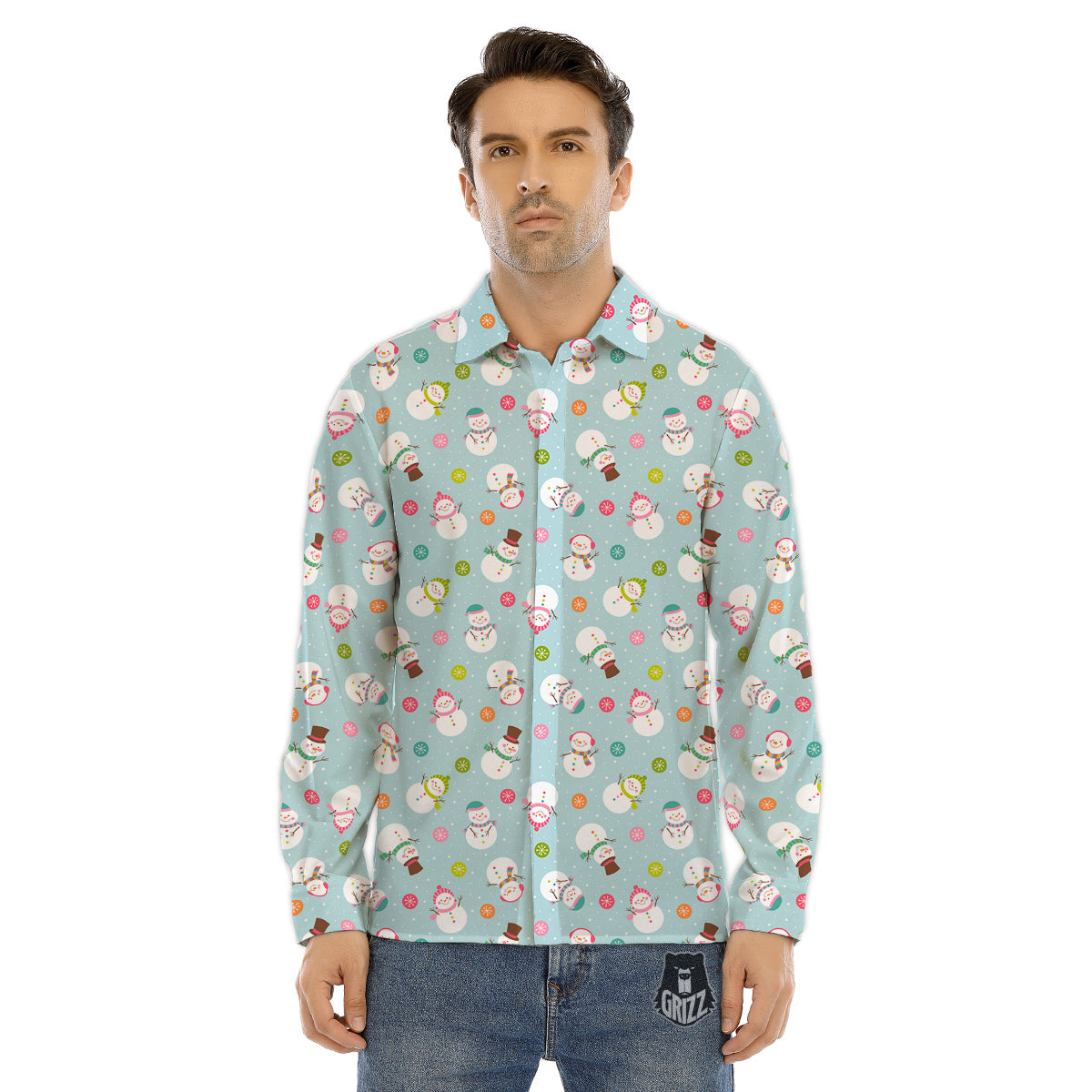 Snowman Cute Print Pattern Men's Dress Shirts-grizzshop