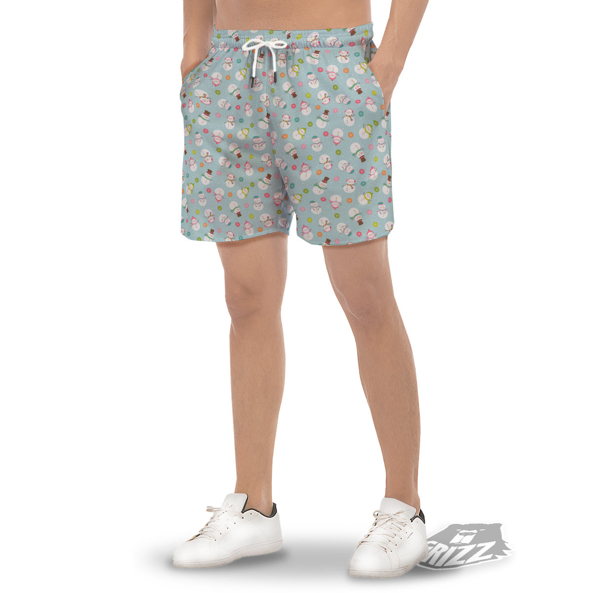 Snowman Cute Print Pattern Men's Gym Shorts-grizzshop