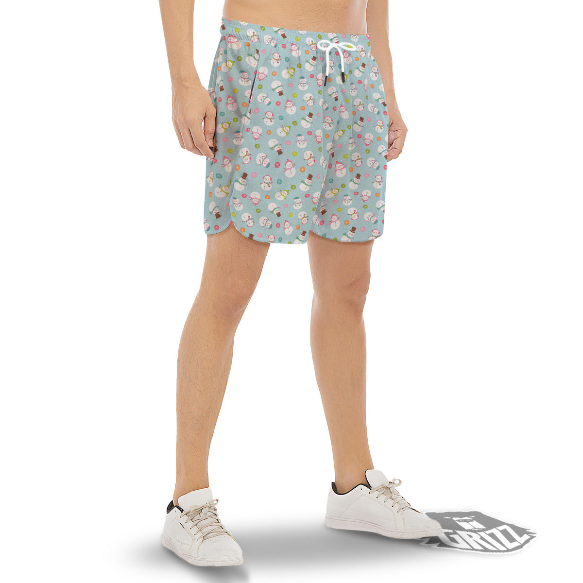 Snowman Cute Print Pattern Men's Gym Shorts-grizzshop