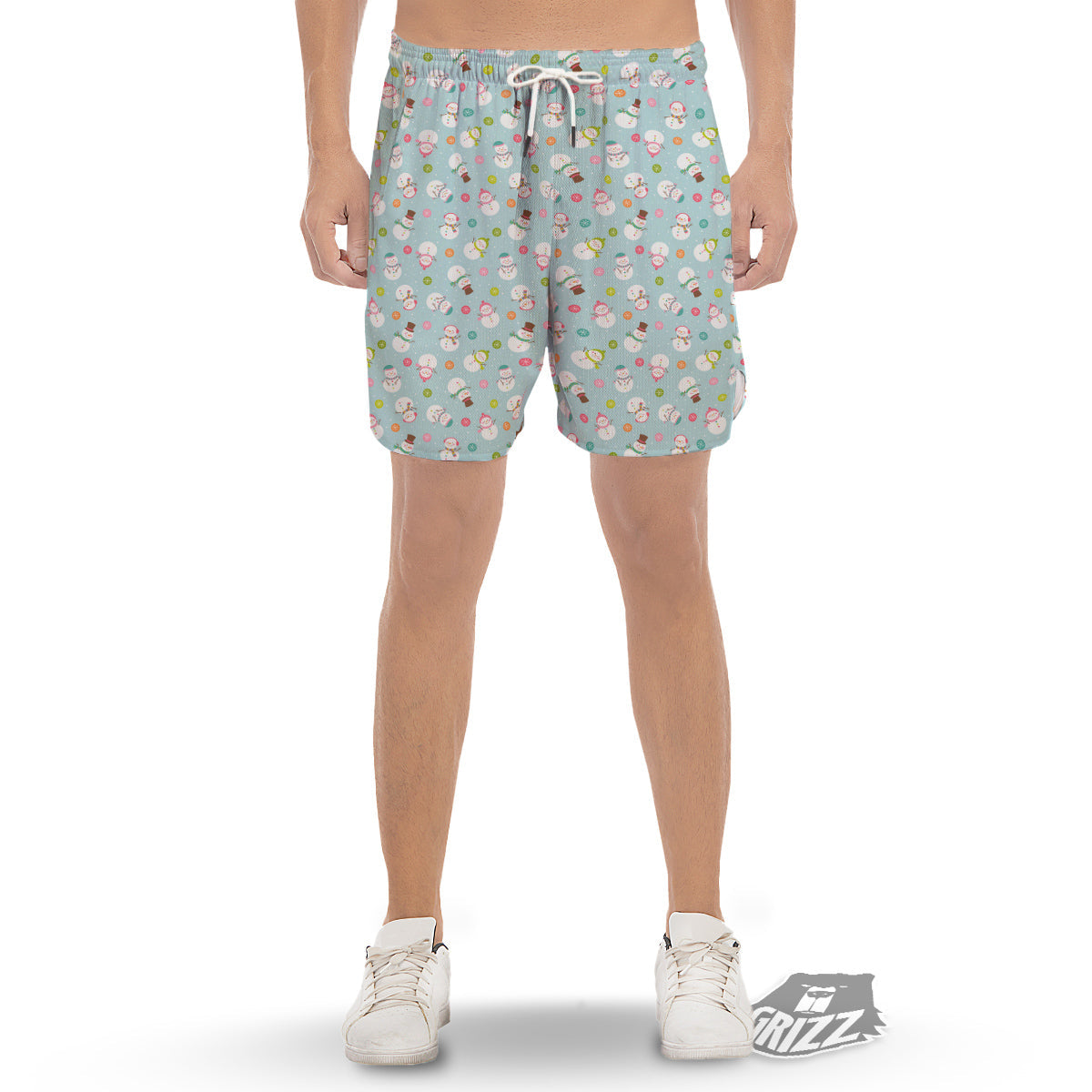 Snowman Cute Print Pattern Men's Gym Shorts-grizzshop