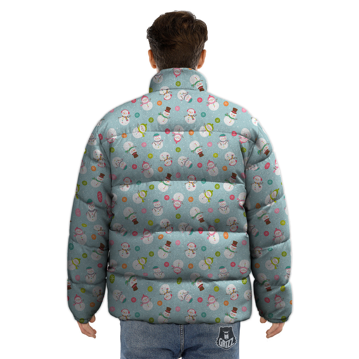 Snowman Cute Print Pattern Puffer Jacket-grizzshop