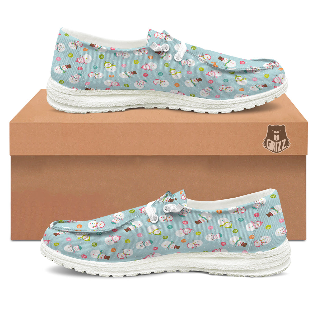 Snowman Cute Print Pattern White Loafers-grizzshop