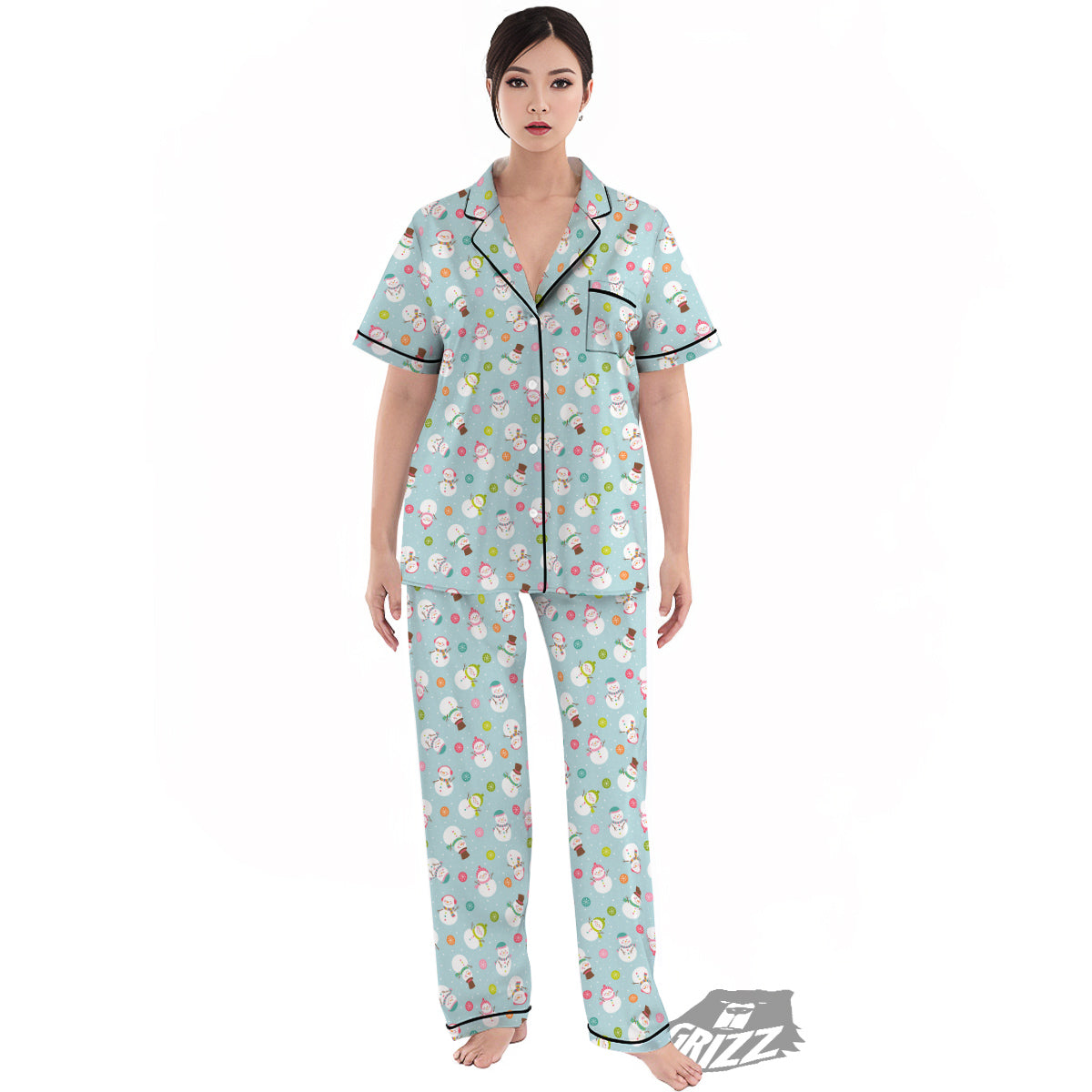 Snowman Cute Print Pattern Women's Pajamas Set-grizzshop