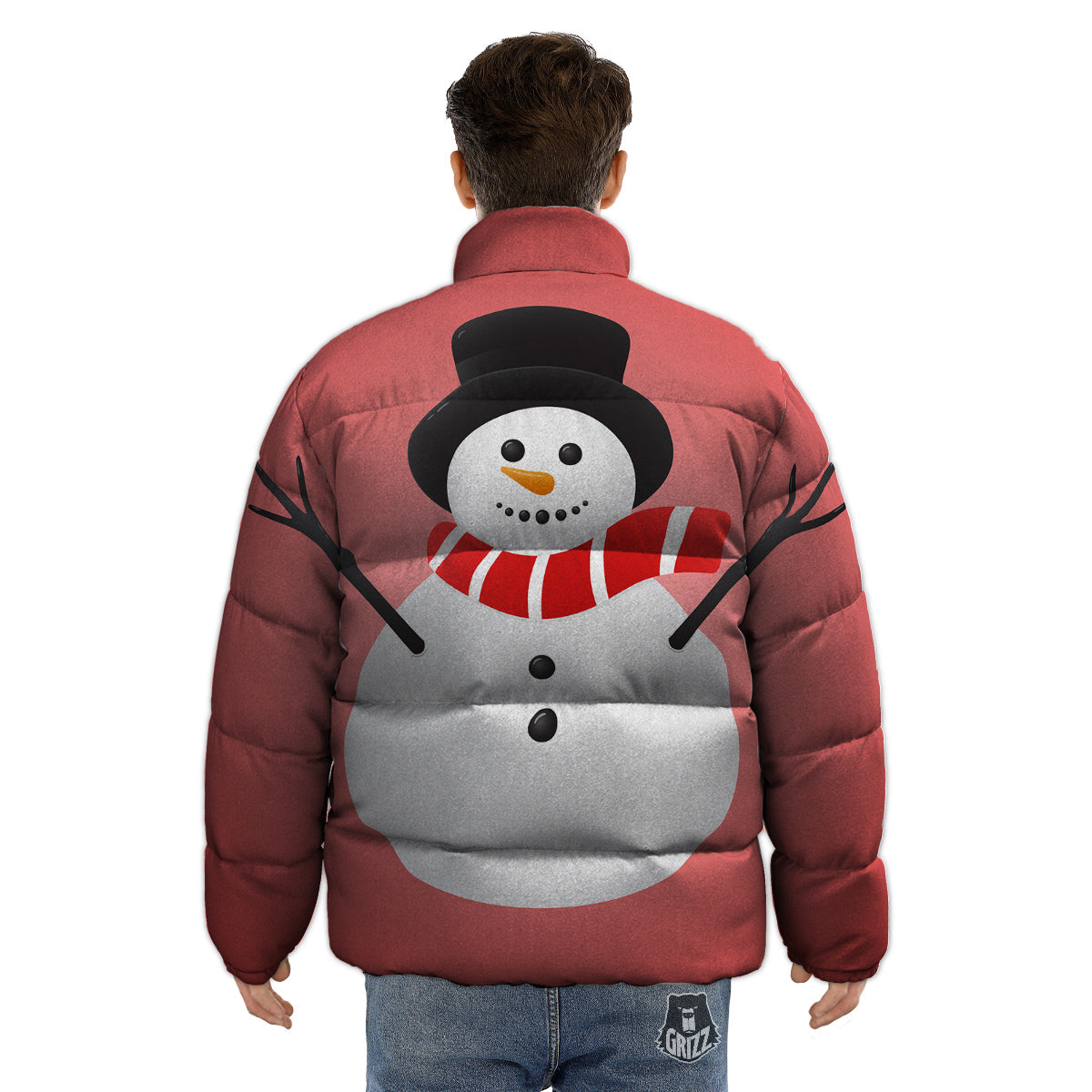 Snowman Cute Print Puffer Jacket-grizzshop