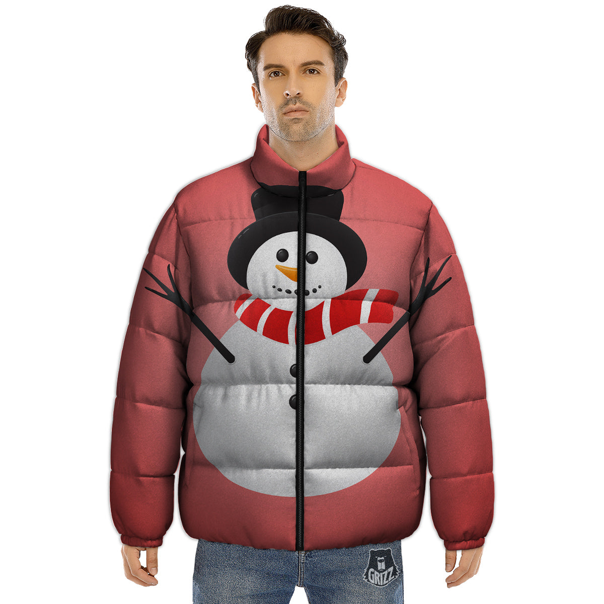 Snowman Cute Print Puffer Jacket-grizzshop