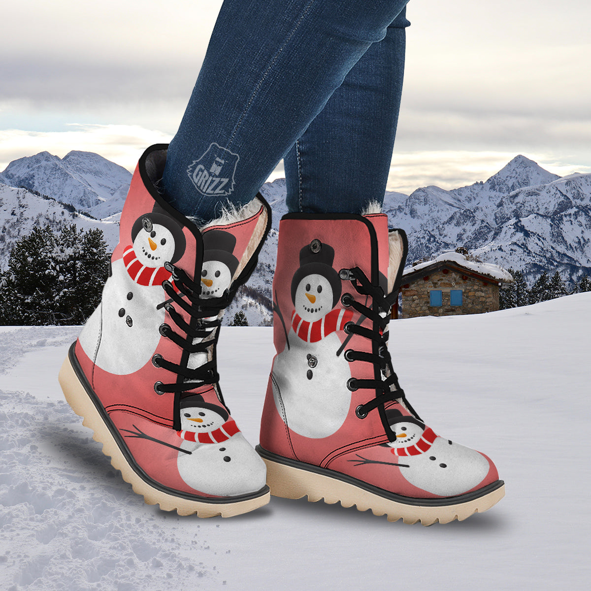 Snowman Cute Print Snow Boots-grizzshop