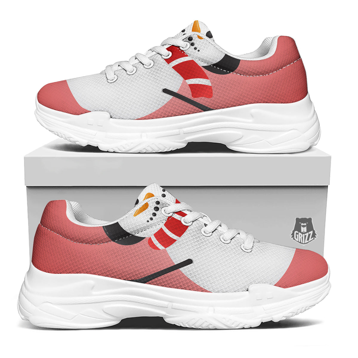 Snowman Cute Print White Chunky Shoes-grizzshop