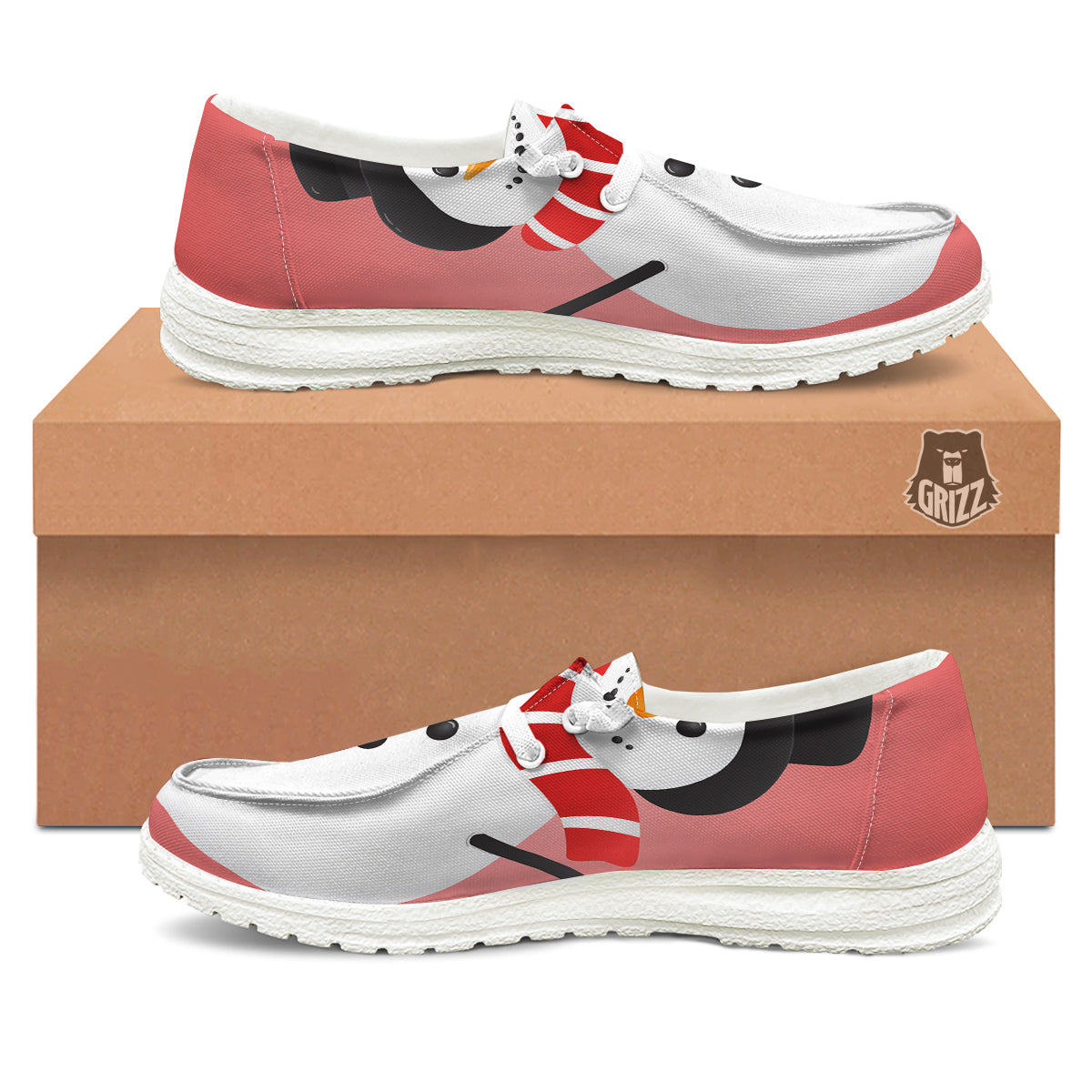 Snowman Cute Print White Loafers-grizzshop